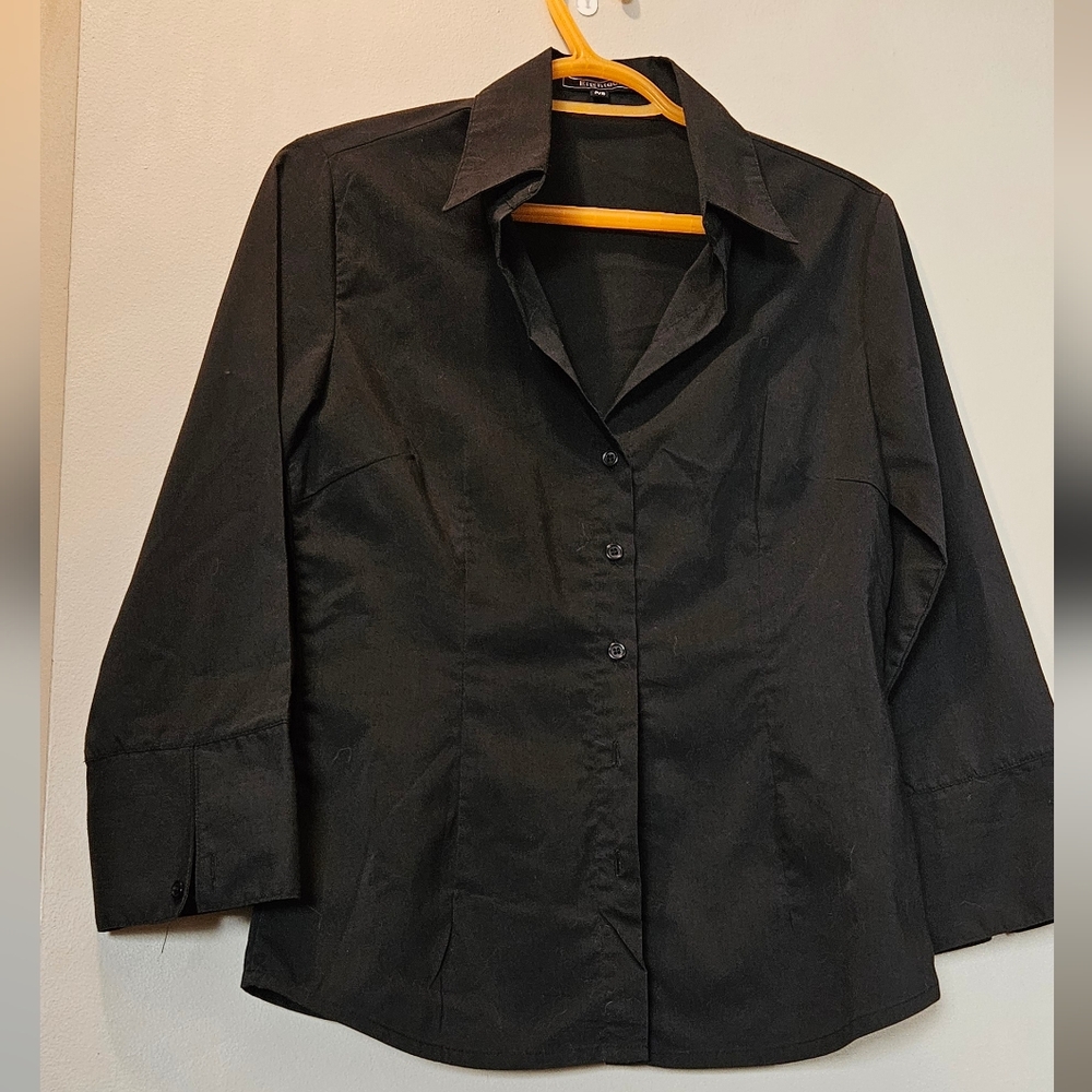 Black, Button Down, Collared Dress Shirt